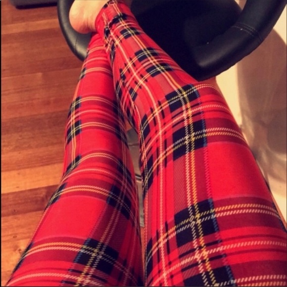 Red Plaid Skinny printed Leggings - Picture 7 of 7